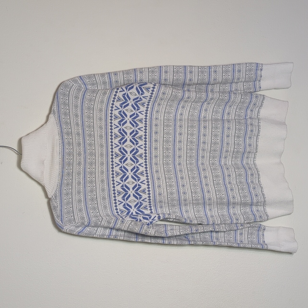 LL Bean Womens Turtleneck Sweater‎ Fair Isle Cashmere Cotton Snowflake Medium - Picture 10 of 11